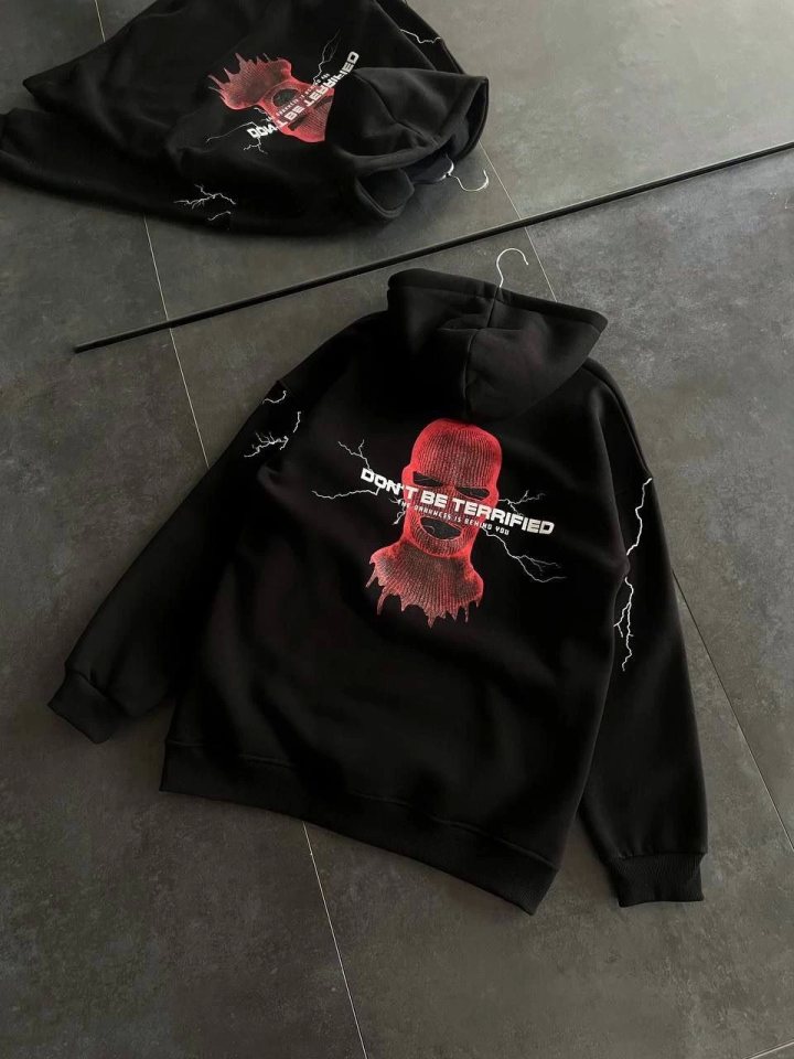 Girince 131958 Black Printed Oversized Hoodie