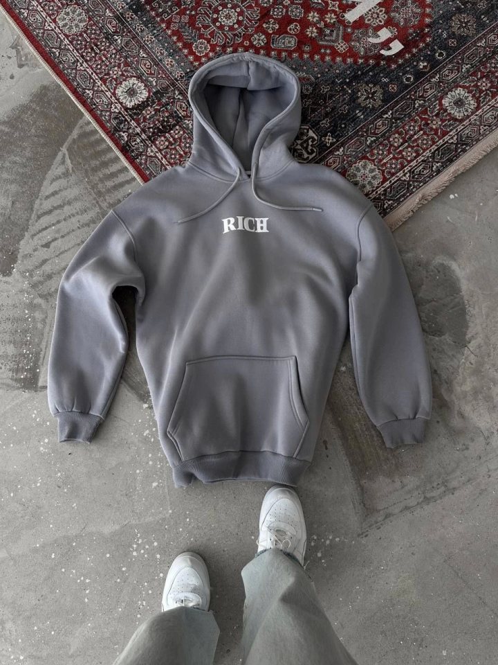 Girince 131887 Grey Hooded Long-Sleeve Printed Sweatshirt