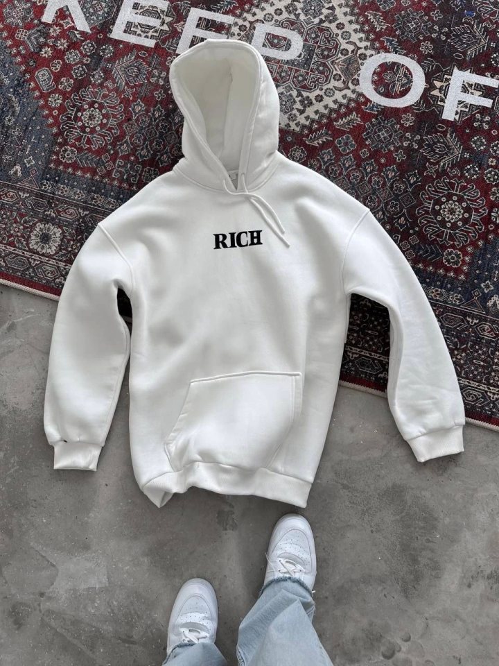 Girince 131885 White Hooded Printed Sweatshirt