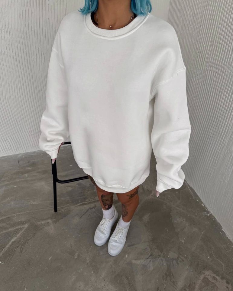 Girince 131876 White Winter Crew Neck Basic Sweatshirt