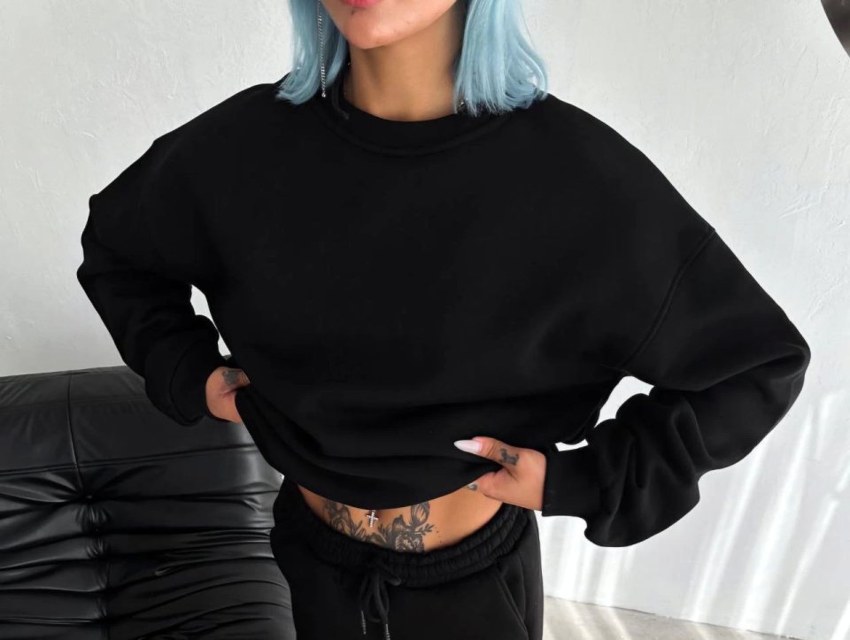 Girince 131875 Black Crew Neck Basic Sweatshirt