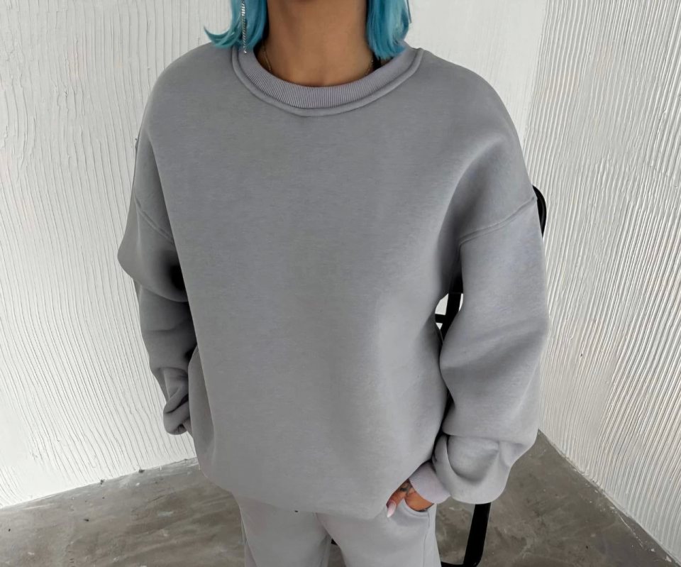 Girince 131874 Grey Crew-Neck Basic Sweatshirt