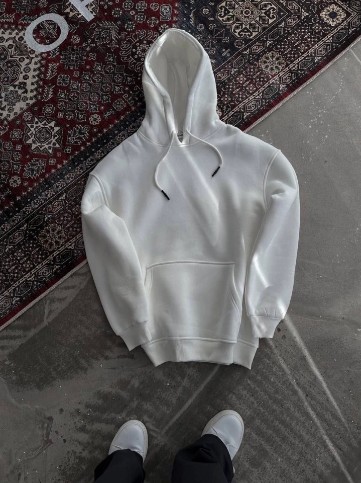 Girince 131803 White Hooded Basic Sweatshirt