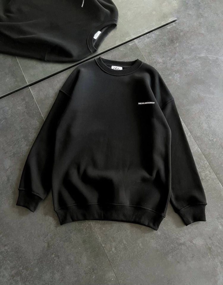 Girince 131702 Black Oversized Printed Crew-Neck Sweatshirt