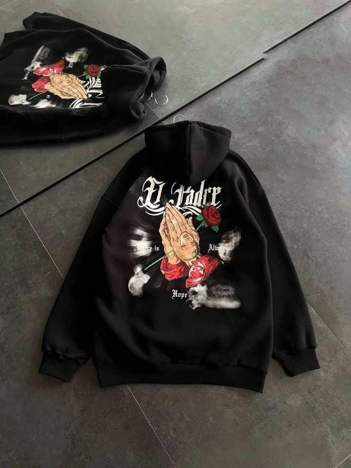 Girince 131700 Black Printed Hooded Sweatshirt