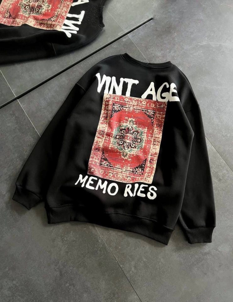 Girince 131698 Black Printed Oversized Sweatshirt