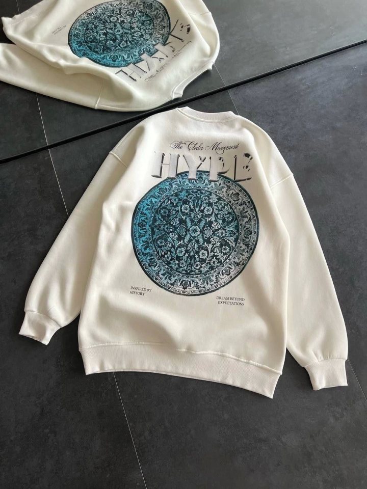 Girince 131537 White Printed Crew-Neck Sweatshirt
