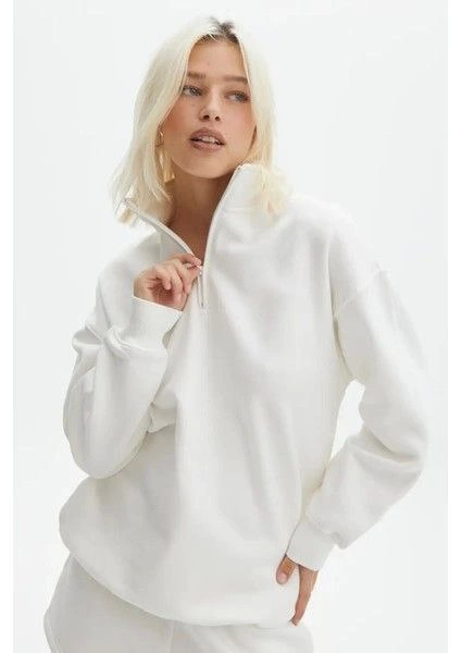 Girince 131436 White Unisex Half-Zip Sweatshirt