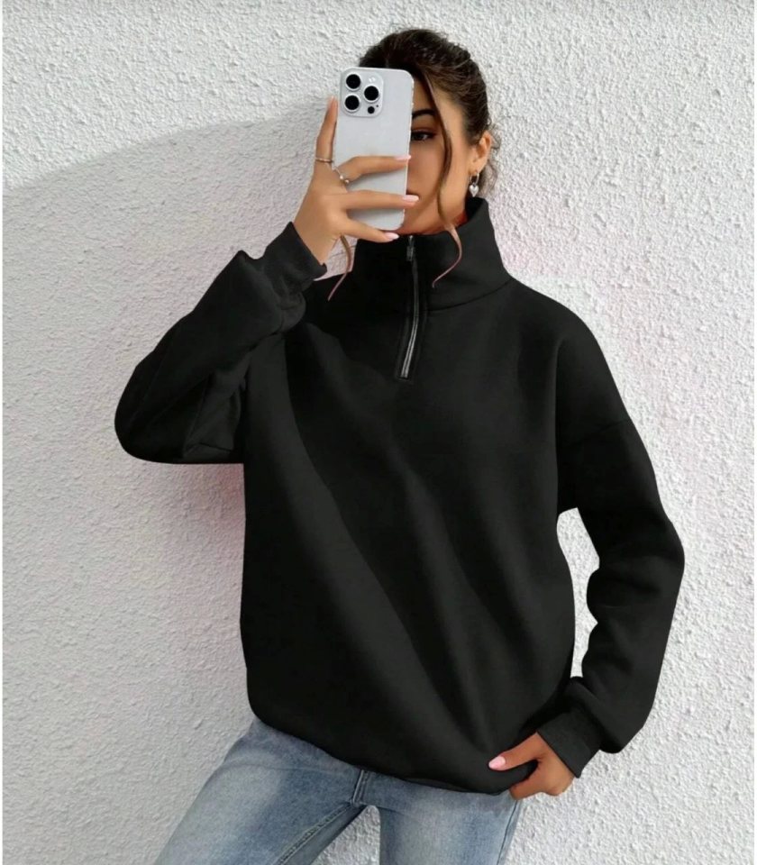 Girince 131435 Unisex Black Half-Zip Sweatshirt