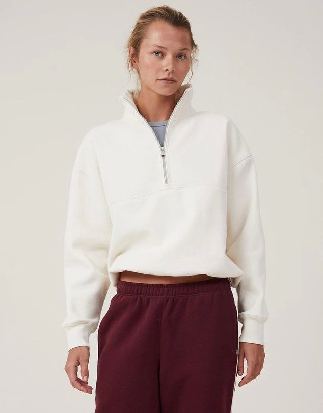 Girince 131432 White Oversized Half-Zip Sweatshirt