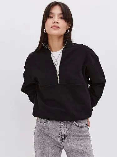 Girince 131431 Oversized Black Half-Zip Sweatshirt