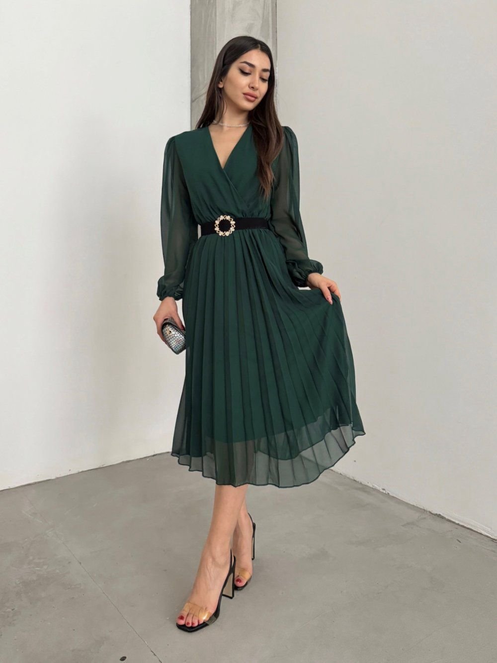 Girince 128669 Women's Chiffon Lined Midi Dress