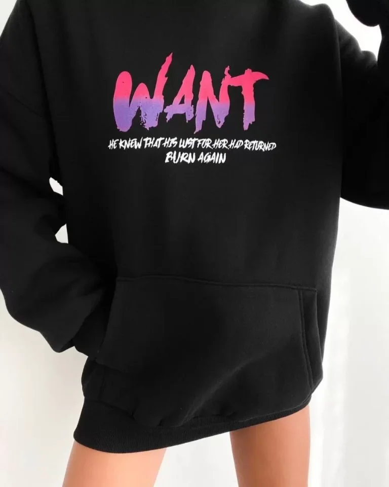 Girince 127364 Black Printed Oversized Hooded Sweatshirt