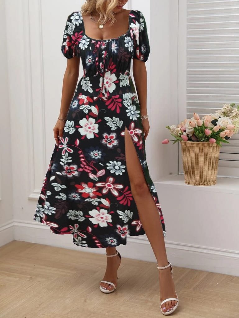 Girince 124282 Women's Floral Square-Neck Dress