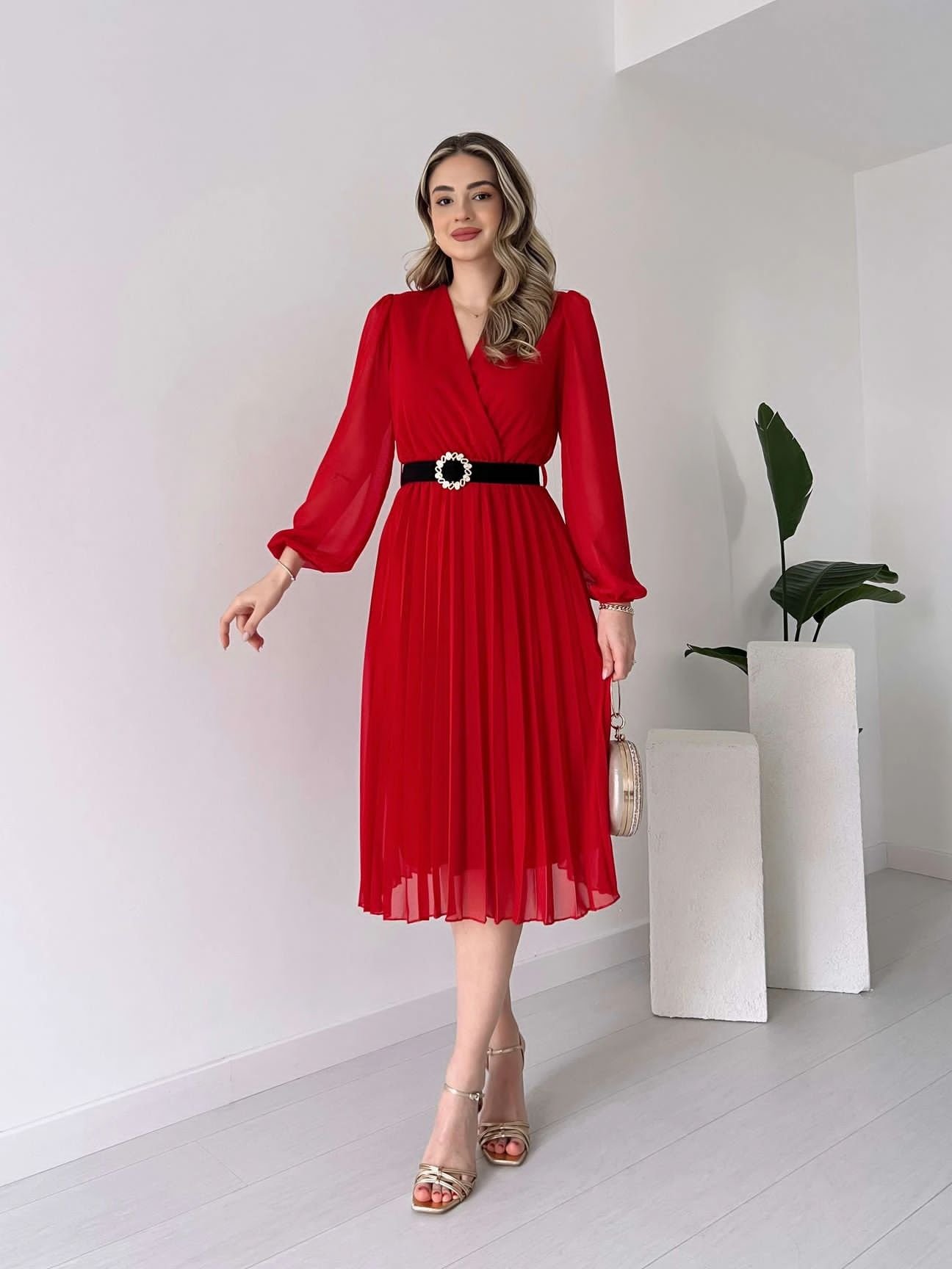 Girince 123396 Women's Chiffon Lined Midi Dress