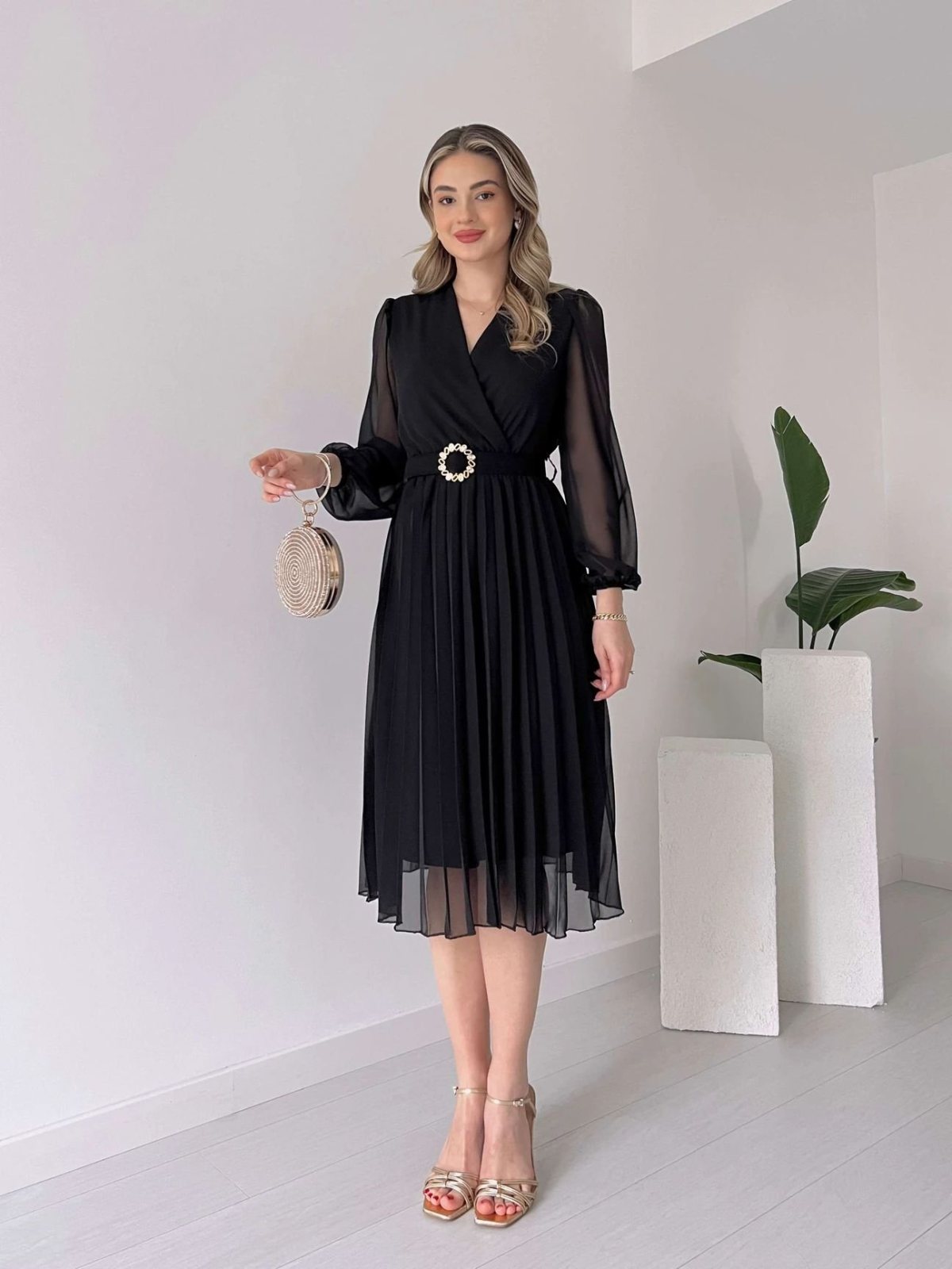 Girince 123395 Women's Chiffon Lined Midi Dress