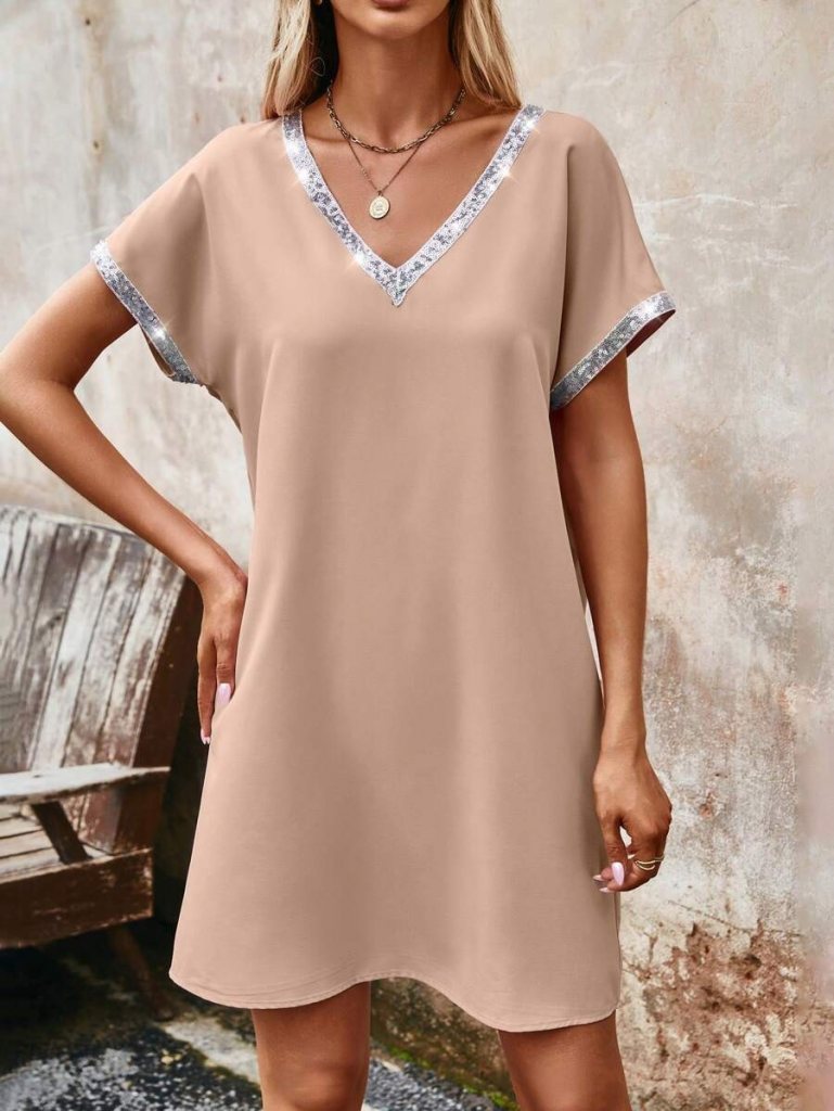 Girince 115432 Women's Sequin-Trimmed Crepe Dress