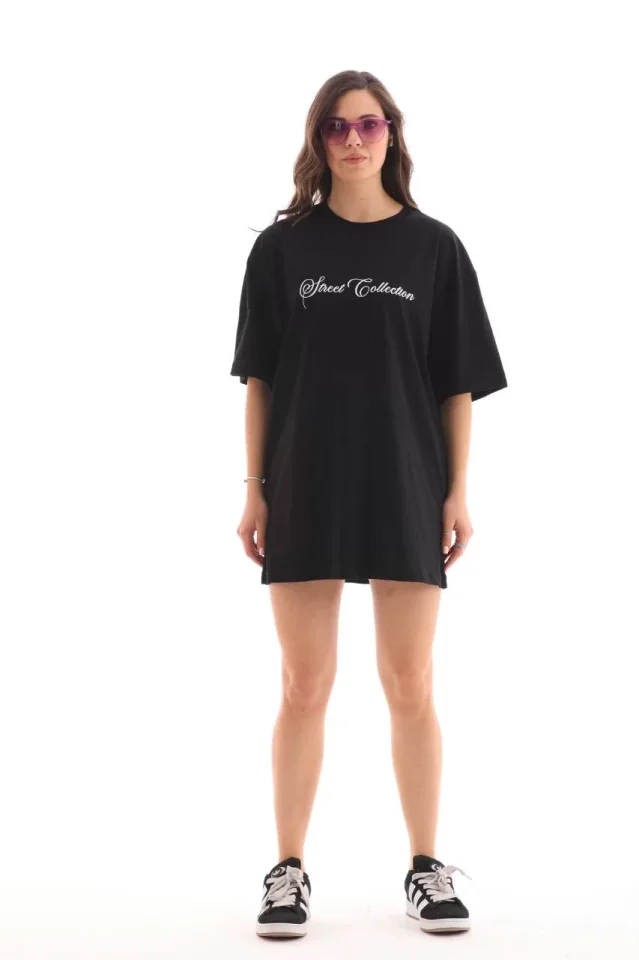 Girince 112553 Unisex Black Oversized Printed Crew Neck T-Shirt