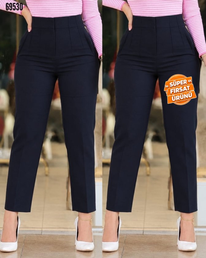 Kadın üste Oturan Paçası Bilek üzerinde Biten Krep Kumaş Kumaş Pantolon 36 (S) - 50 (5XL)