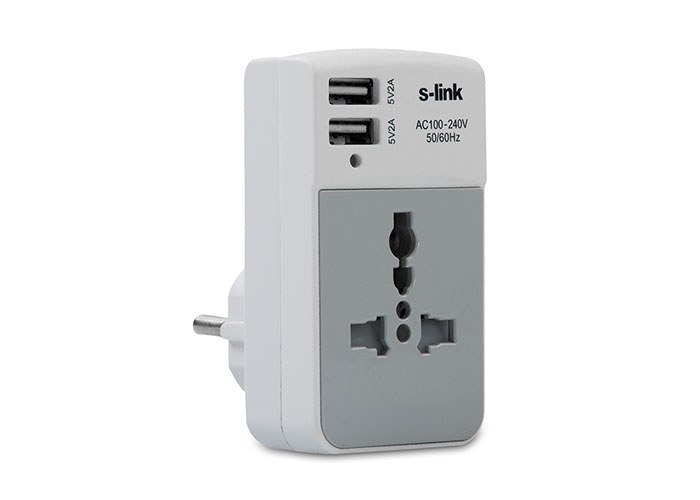 S-Link SLX-05A Universal 2A Plug Adapter with 2 USB Ports